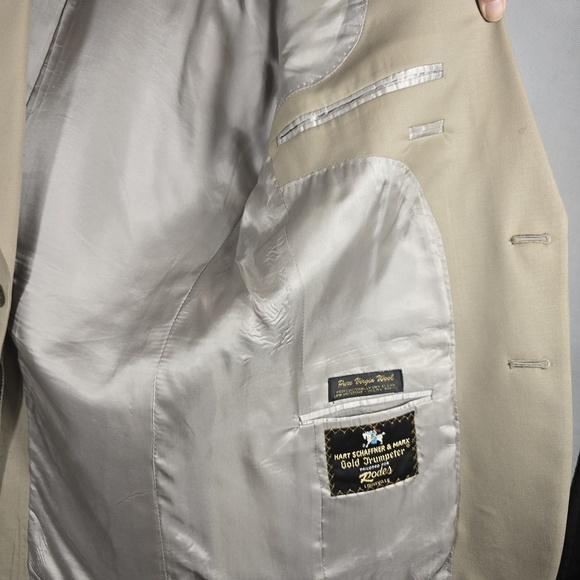 Hart Schaffner Marx Blazer Men's 41R Wool Beige Sports Coat Gold Trumpeter - Picture 8 of 10